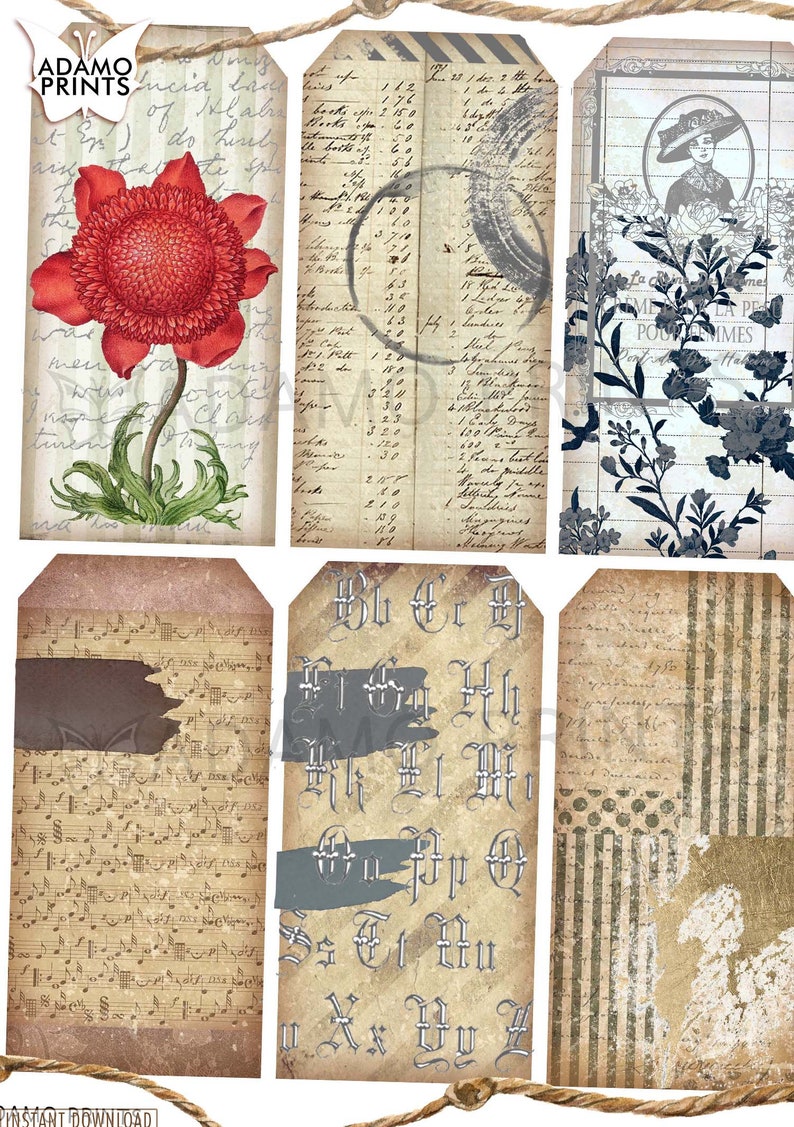 Vintage Script Label Tag Kit: Printable Collage Ephemera (PDF) - Etsy