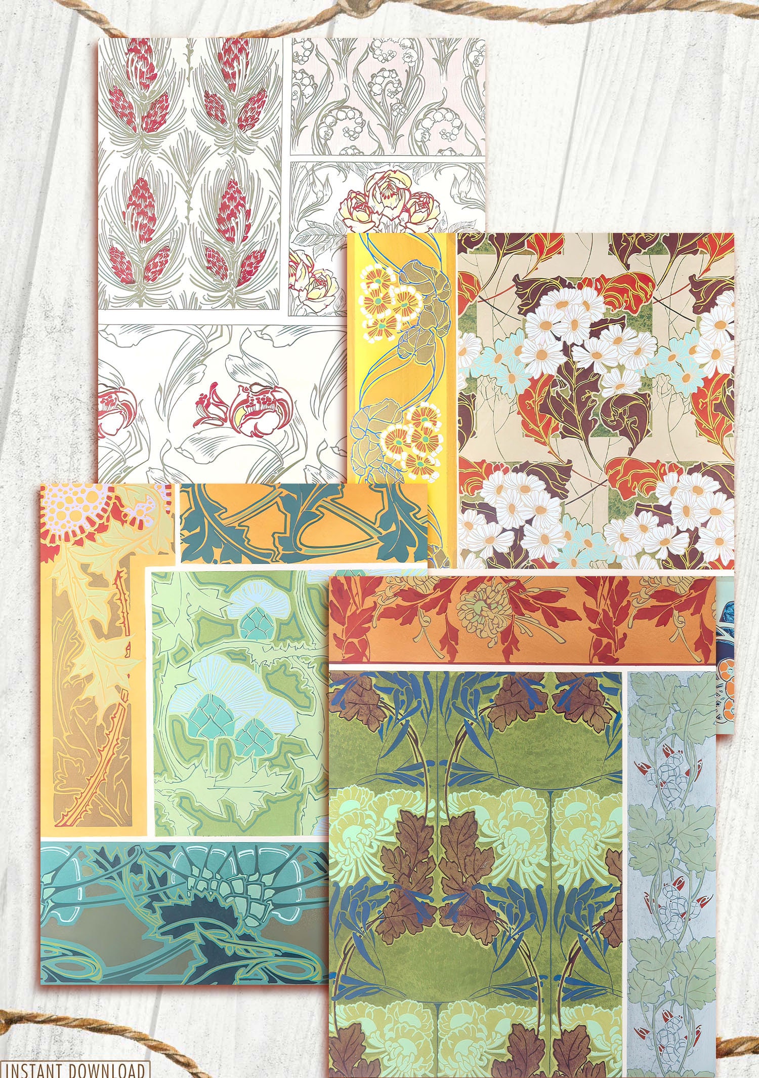 Les Fleurs Art Nouveau Pattern, Paper for Journal Kit, Wallpaper ...