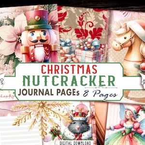 Kit de diário quebra-nozes de Natal, páginas pautadas de diário, dezembro, época festiva, itens efêmeros de Natal, papel vintage para impressão de Natal