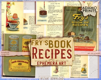 Fry's Book of Recipes, Cookbook Recipe, Printable Images, Vintage Image, Digital Collage, Printable Vintage, Scrapbooking Cooking