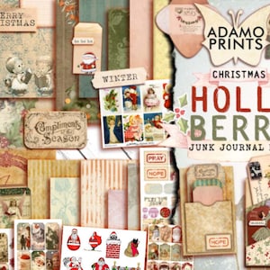 Holly Berry, Junk Journal Kit, Christmas Kit, Digital Christmas Papers, Journal Holiday, Christmas Digital, Ephemera Christmas, Loaded Tag