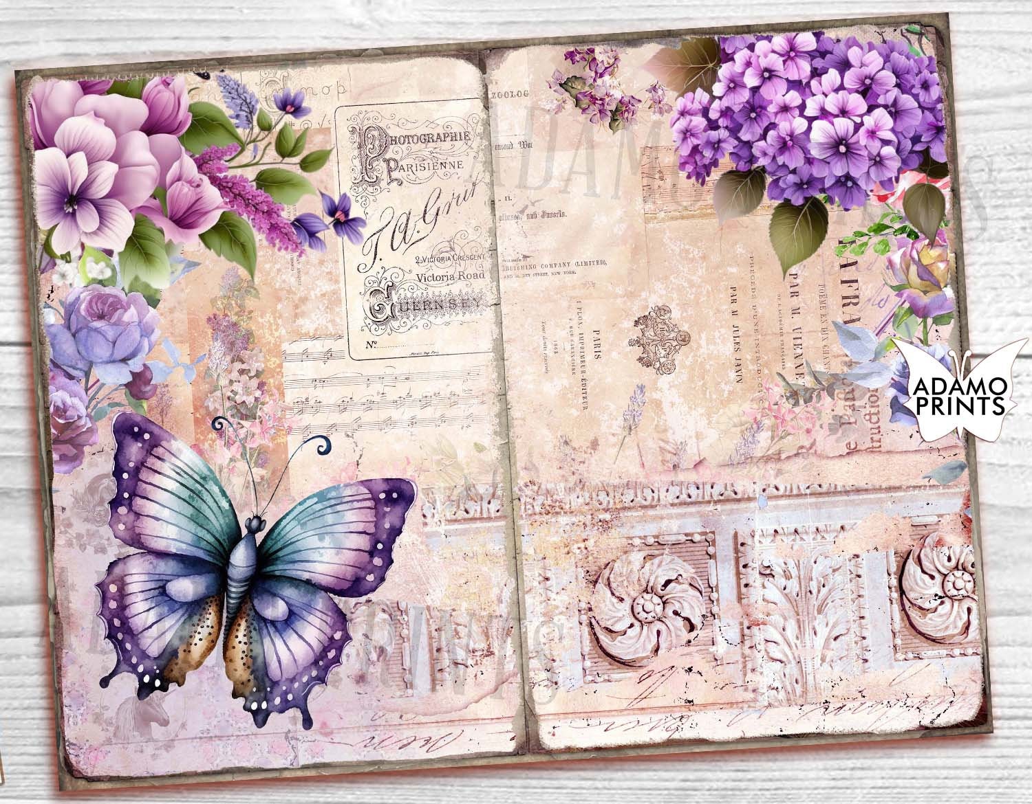 Purple Butterfly Junk Journal Pages Floral Journal Kit Garden Flower ...