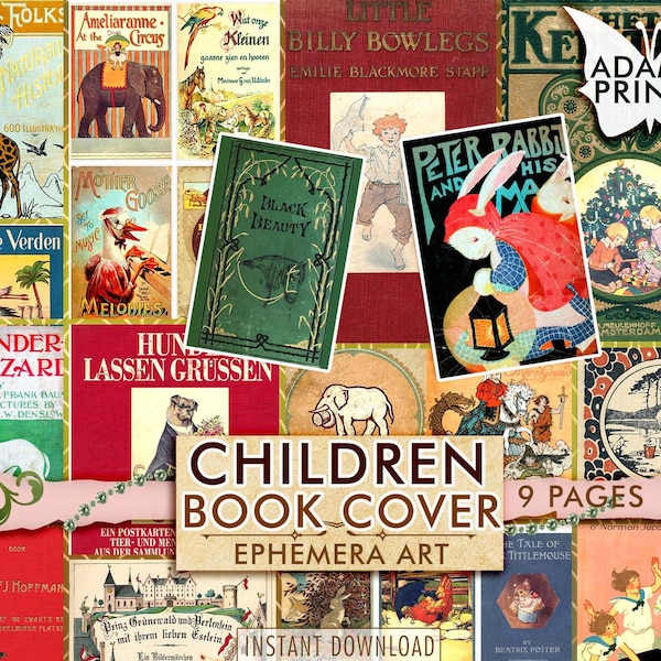 Kinderbuch Cover, Alter Art Digital, Ephemera Klassiker, digitale Bilder, Vintage Art, Verschönerung Digital, Ephemera Pack, Journal Kit