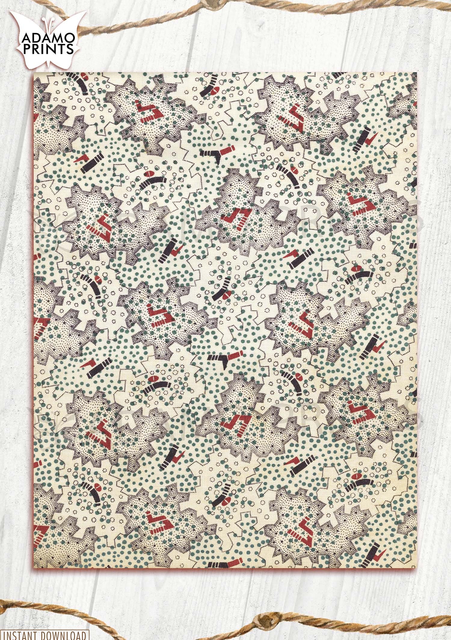 European Textile Pattern, Embroidery, Junk Journaling Kit
