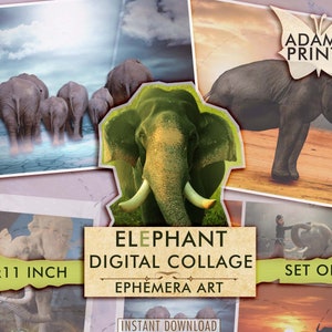 Elefant digitale Collage, Ephemera Klassiker, Vintage, Vintage Kunst, digitales Sammlerstück, druckbare Bilder, Kunst Ephemera, Scrapbook, Download