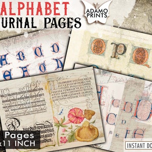 Kit de diario del alfabeto, página del diario, ABC, diario efímero, papel imprimible, kit de diario imprimible, álbum de recortes vintage, papel de collage