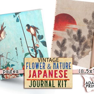 Zestaw Vintage Flower & Nature Japanese Journal, strona do dziennika, zestaw Asian Journal, zestaw Digital Junk Journal, dziennik Ephemera, album ze zdjęciami w Japonii