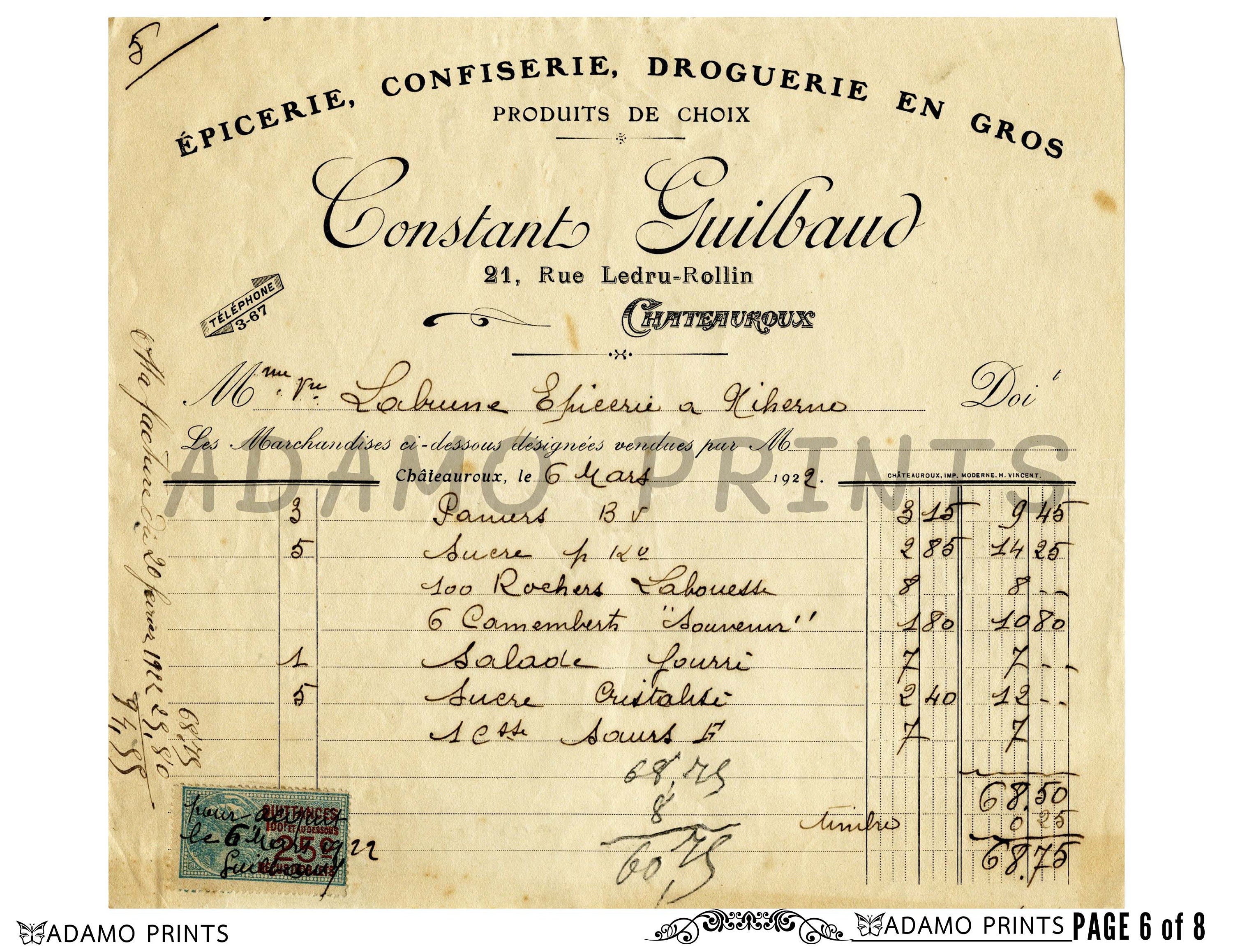 Vintage French Invoice French Receipts Ephemera Cards Etsy