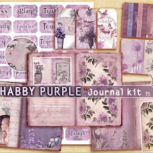 Púrpura en mal estado, kit de diario basura, página de diario, mariposa, rosa, flor, hoja de collage, diario efímero, kit de diario imprimible, álbum de recortes