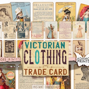 Victorian Clothing Trade Card, korset, mode, ATC, digitale afbeeldingen, tijdschriftbenodigdheden, kortstondige, plakboek, vintage kunst, versiering