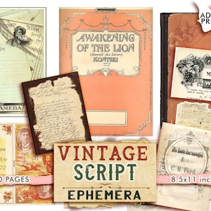 Escrita efêmera vintage, carta antiga, cartões postais, ingresso, clássico efêmero, imagens para impressão, kit digital, arte vintage, gasto, folha de colagem