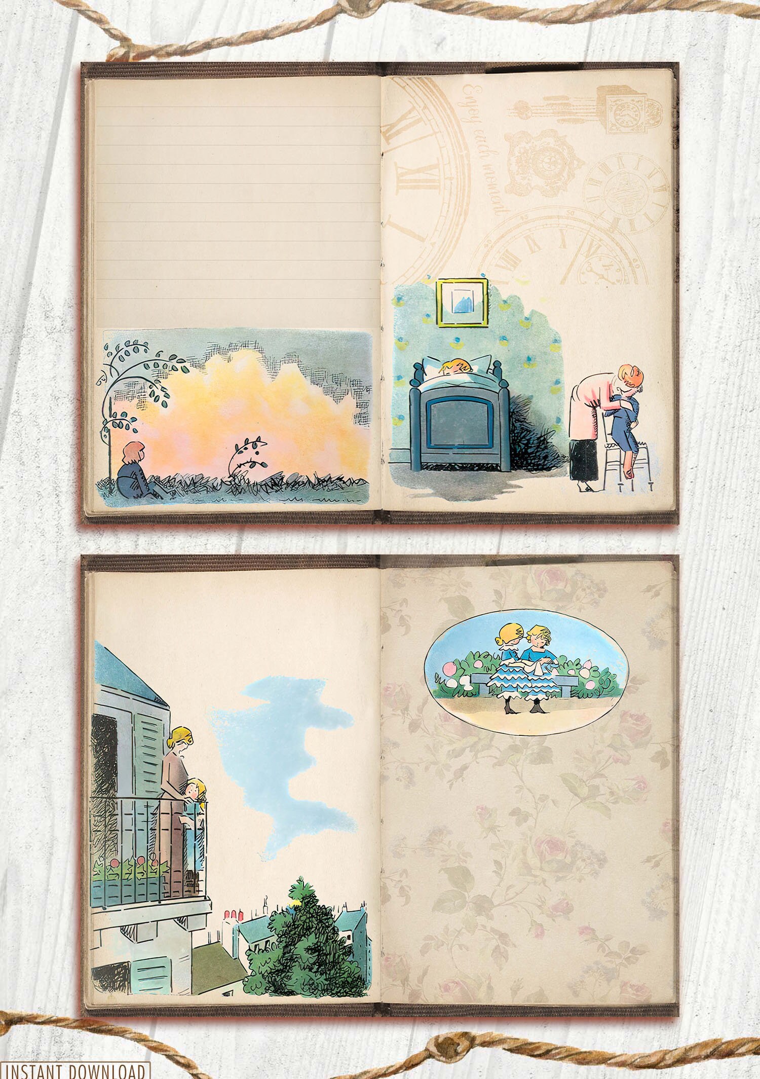 French Children Book, Children Junk Journal Kit, Journal Page
