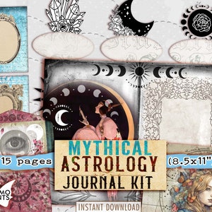 Mythical Astrology Journal Kit, Blank & Lined, Celestial Ephemera, Collage Sheets, Digital Kit, Printable Journal Kit, Scrapbook Kit