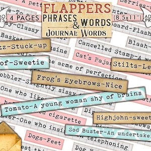 Frasi e parole sui flapper, Parole per il junk journaling, Dizionario, Definizione, Supporti misti, Etichetta, Scrapbooking, Stampabile, Parole effimere