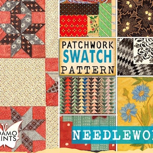 Patrón de muestra de patchwork de costura, papel de flores, costura, en mal estado, kit de diario, fondo de pantalla digital, papel digital, fondo imprimible