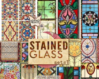 Antique Stained Glass Images: Digital Collage Ephemera (Digital Download)
