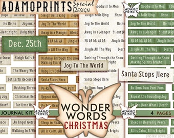 Christmas Wonder Words, Journal Words, Parchment, Mixed Media, Phrases, Embellishment, Collage Sheet, Scrapbooking, Printable, Ephemera