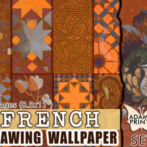フランスの絵柄壁紙セット1、フランスのパターン、ジャンクジャーナリングキット、グランジペーパー、デジタル壁紙、デジタルペーパー、印刷可能な背景
