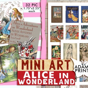 Mini Art - Alice im Wunderland, Digitale Bilder, Miniaturbilder, Kinderbuch, Feenzauber, Vintage, Kind, Shabby, Märchen, Scrapbook