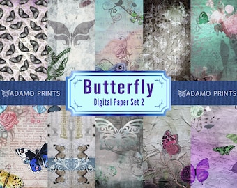 Butterfly Paper Pack Set2, Collage, Floral, Digital Kit, Scrapbook Paper, Digital Paper Pack, Journal, Ephemera Pack, Digital Download