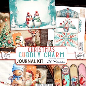 Kit di diario di Natale coccoloso, pagine di diario, vintage, Babbo Natale, Shabby Chic, kit digitale di album di ritagli, download di carta natalizia shabby
