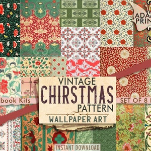 Vintage Weihnachtsmuster, Antike Weihnachten Digitales Papier, Verzierung, druckbarer Hintergrund, Scrapbook Kit, druckbare Bilder