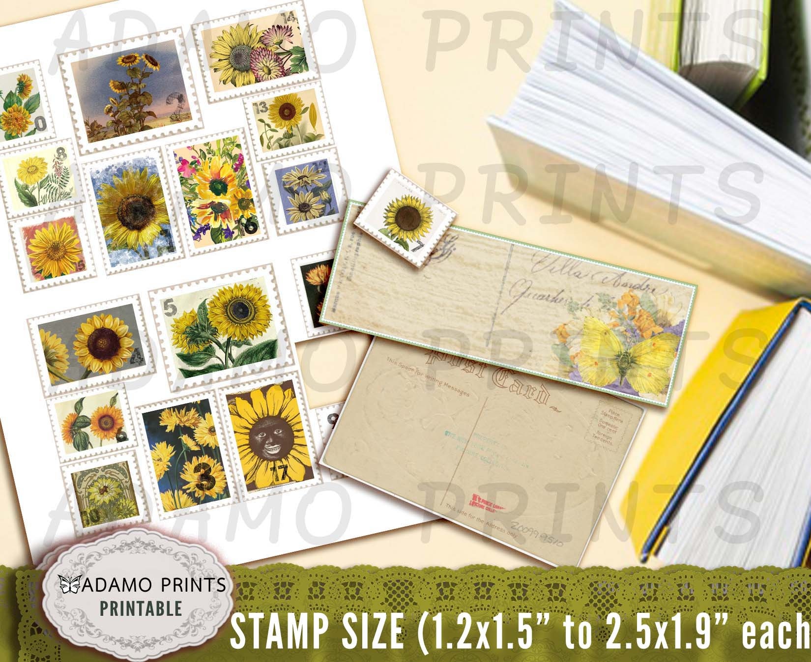 Sunflower Stamps Faux Sunflower Digital Kit Ephemera | Etsy