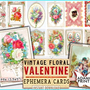 Vintage Floral Valentine Karten, Valentine Digital, druckbare Postkarten, ATC, Ephemera Klassiker, digitale Bilder, digitale Collage, Vintage Kunst