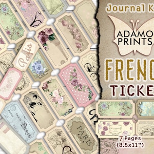 Französisch Ticket, Collage Ticket, digitale Verzierungen, Junk-Journal, bedruckbares Papier, Ephemera Ticket, Hase, Shabby, Scrapbook Kit