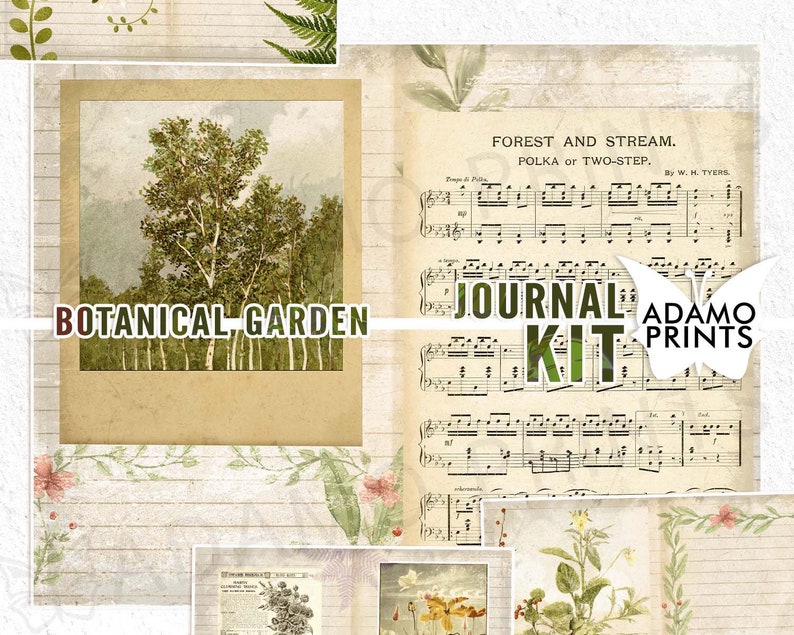 Botanical Garden Journal Kit, Journal Page, Ephemera Journal, Embellishments, Printable Journal Kit, Scrapbook Plants, Vintage Nature image 2