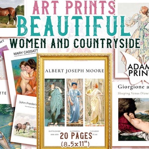 Stampe artistiche di belle donne e campagna, pittura, kit per il diario di scarto, carta per kit diario, kit di copertina per diario, kit di copertina stampabile