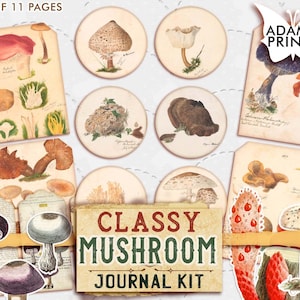 Kit de carnet champignon chic, page de journal indésirable, champignons à imprimer, champignons vénéneux et éphémères champignons, images imprimables, collage numérique