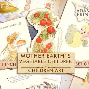 Children Digital Book, Mother Earth&#39;s Vegetable Children Set3, Ephemera Classics, Digital Image, Vintage Art, Children Tale, Digital Collage
