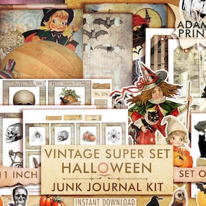Halloween Junk Journal Kit, Tags, Specimen Card, Digital Paper, Fussy Cut, Witch, Pumpkin, Owl, Potions, Ephemera, Autumn, Fall, Haunting