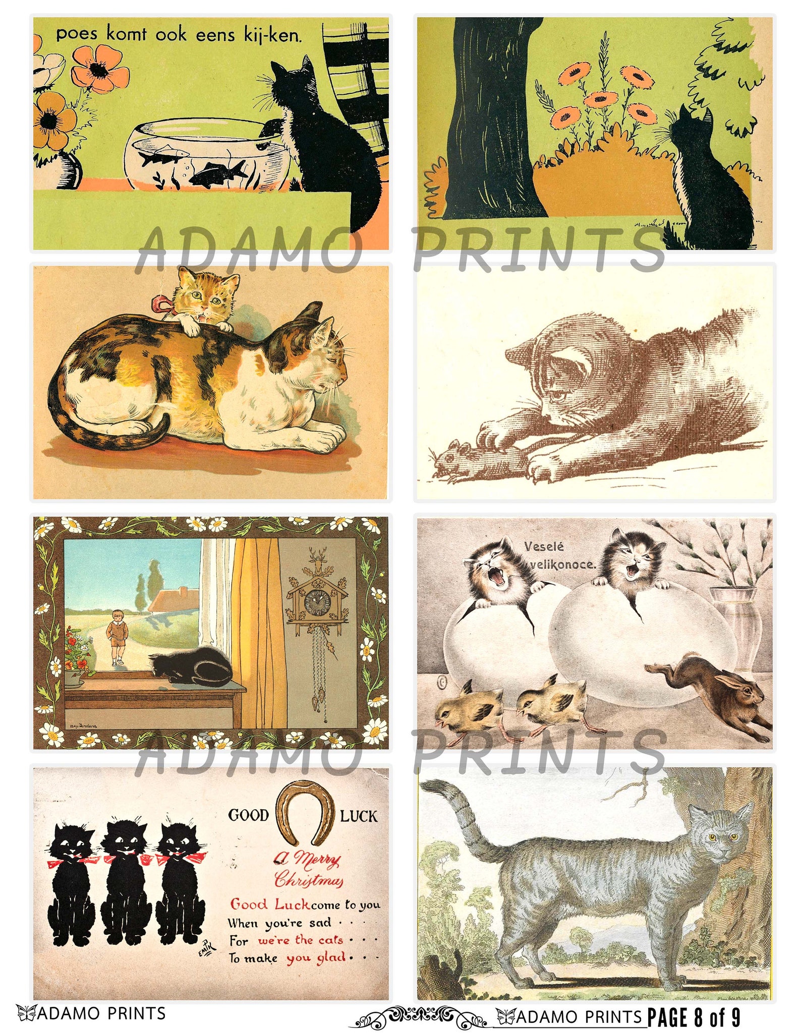 All About Cat, Ephemera Kit, Cards, Printable Images, Vintage Art ...