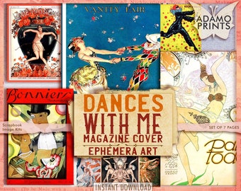 Dances with Me マガジンの表紙、マガジンデジタル、ヴィンテージアート、デジタルコラージュ、アートエフェメラ、クラシック、スクラップブックキット、ジャーナルページ