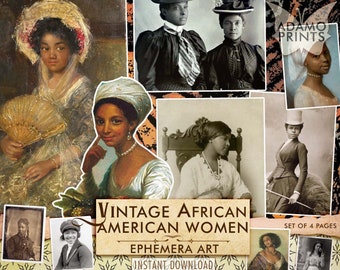 Femmes afro-américaines vintage, images numériques, photos anciennes, collage numérique, documents éphémères, classique, oeuvre d&#39;art vintage, impressions, journal indésirable