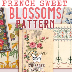 French Sweet Blossoms Pattern, French Pattern, Junk Journaling Kit, Floral Wallpaper, Wallpaper Digital, Digital Paper, Printable Background