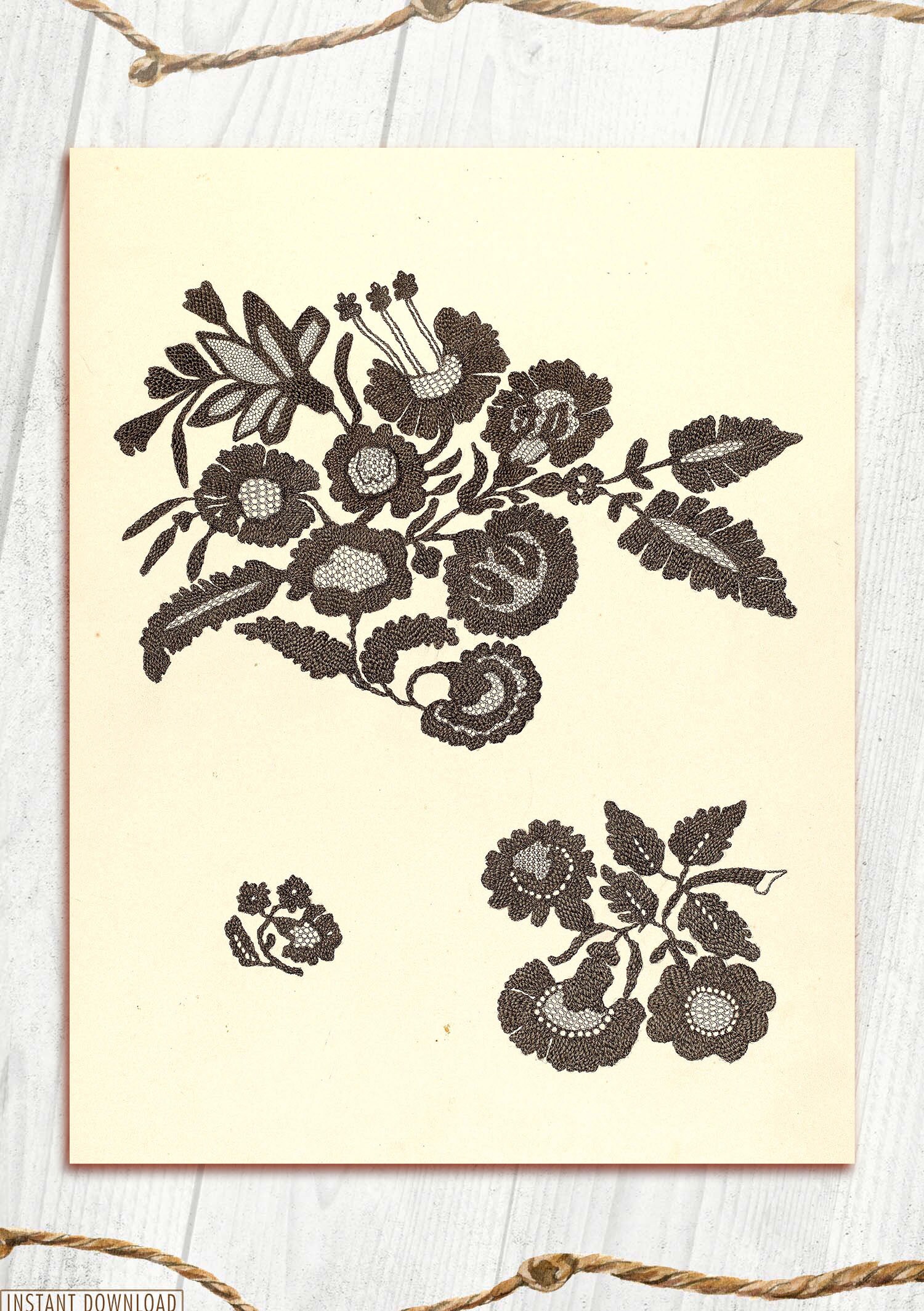 Vintage Flower Embroidery Pattern, Junk Journaling Kit, Paper for ...