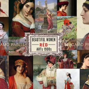 Women Art 1900s in Red, Digital Images, Ephemera Classics, Classic, Vintage, Scrapbook Women Digital, Altered Art, Art Supplies, Download