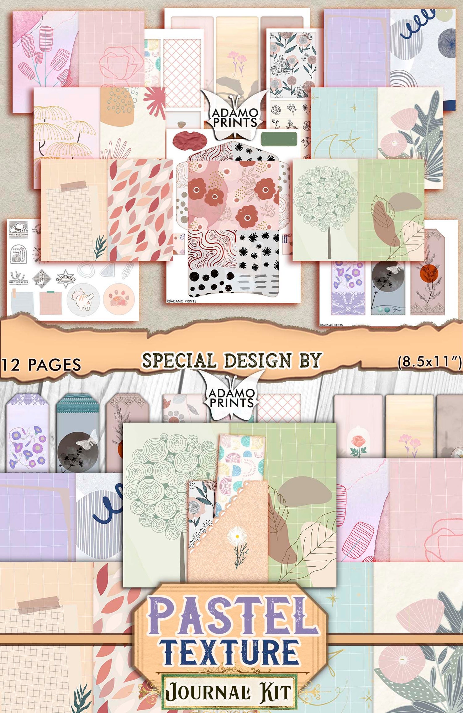 Pastel Texture Journal Kit Journal Page Ephemera Journal Etsy