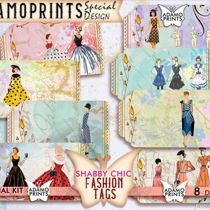 Shabby chique modetags, afdrukbare tag, collageblad, ephemera tag, junk journal kit, afdrukbaar papier, scrapbook kit, shabby, leeftijd tag
