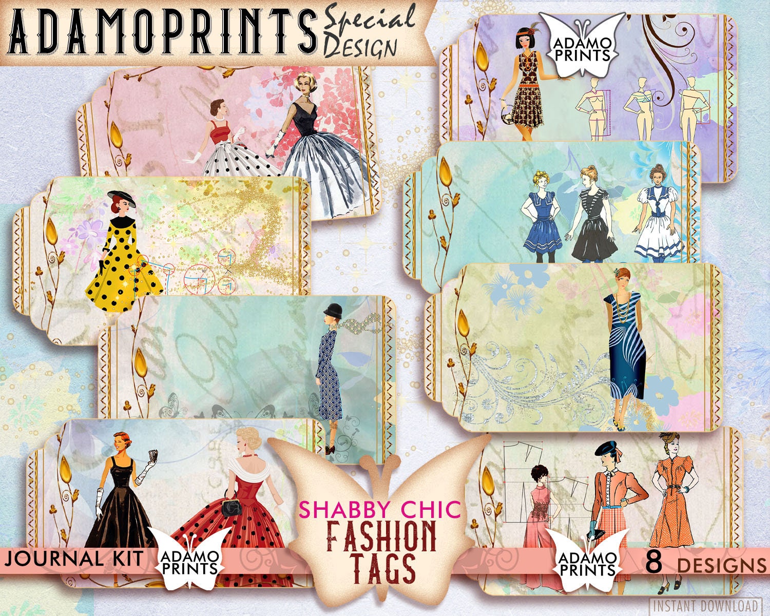 Shabby Chic Fashion Tags Printable Tag Collage Sheet - Etsy