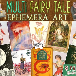 Multi Fairy Tales, Fairy Land, Digital Images, Princess, Vintage Art, Shabby, ATC, Scrapbook Ephemera, Digital Collage, Ephemera Pack