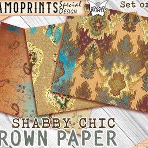 Shabby Chic Brown Paper, Grunge, Junk Journaling Kit, Collage Paper, Collage Sheet, Flower Pattern, Collage Ephemera, Digital Kits