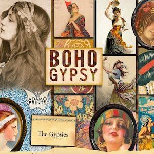 Boho Gitano, Mujeres Digital, Ephemera Classic, Gitano, Vintage, Clásico, Ephemera Digital, Bohemia, Arte Vintage, Collage Digital, Diario Basura