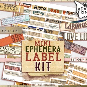 Mini Ephemera Label Kit, Ephemera Digital, Junk Journaling Digital, Grunge Nummer, Collage Sheet, Ephemera Kit, Verzierungen, Alter Art