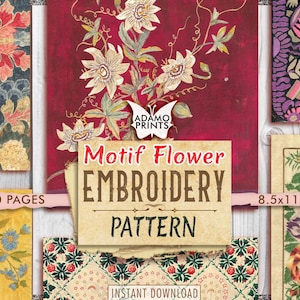 Motiv Blume Stickmuster, Junk Journaling Kit, Vintage, Papier für Journal Kit, Wallpaper Digital, Digitales Papier, Printable Hintergrund