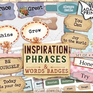 Frasi e parole di ispirazione, badge, citazioni di ispirazione digitale, definizione, tecniche miste, stampabili, effimeri