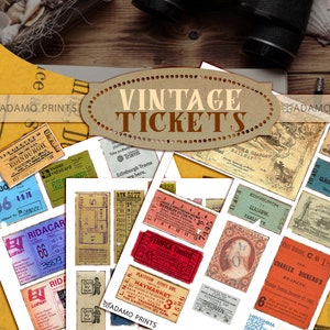 Vintage Tickets, Transfer Ticket, Junk Journal Kit, Junk Journaling Digital, Collage Sheet, Digital Tickets, Ephemera Ticket, Verzierungen